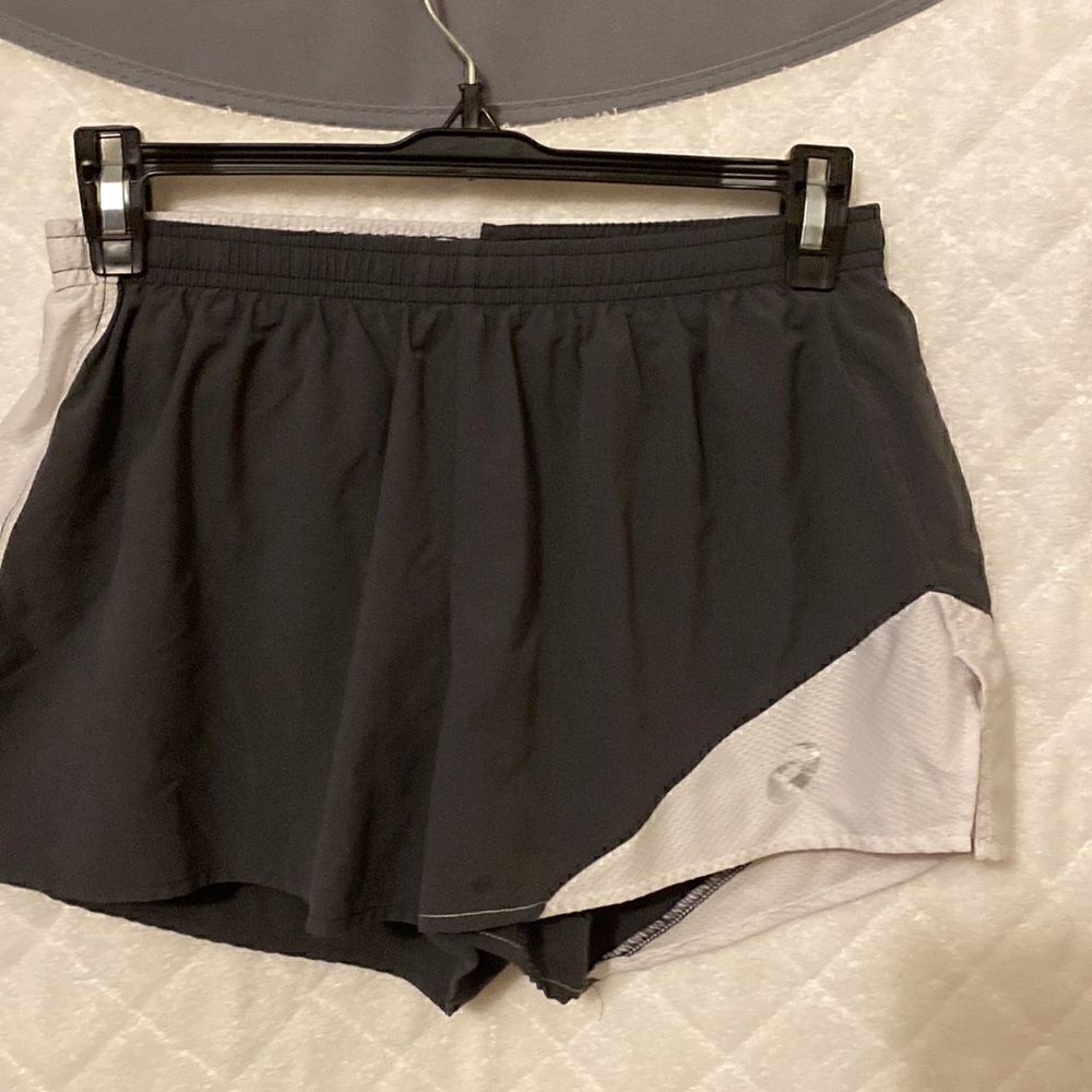Gray and white running shorts
